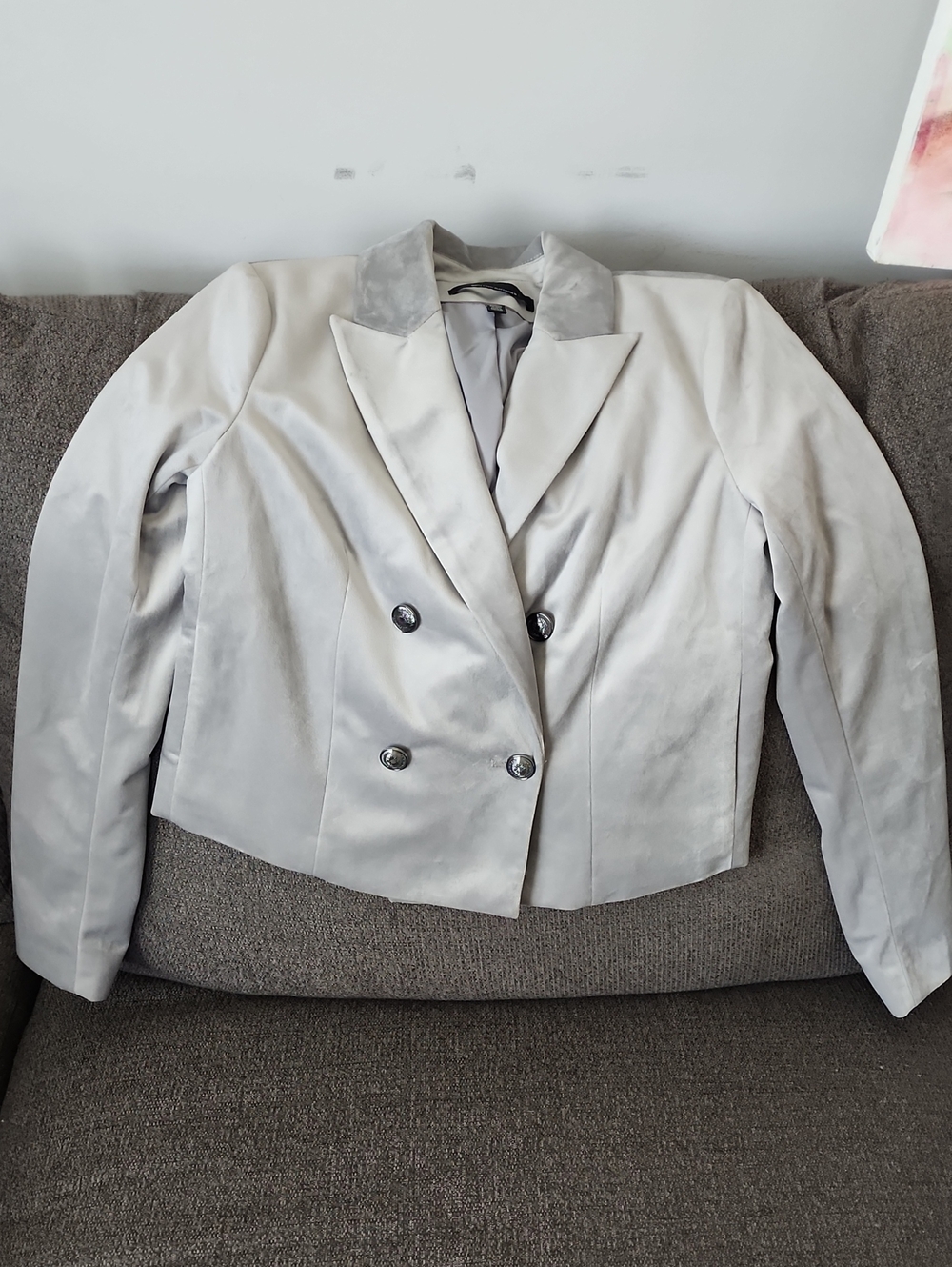 White House Black Market Double-Breasted Blazer in Light Gray